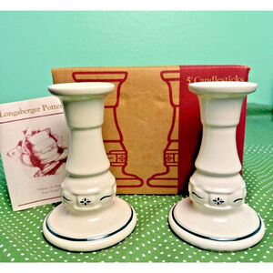 Vtg Longaberger 5" Candlesticks Heritage Green Woven Traditions Cottagecore NEW